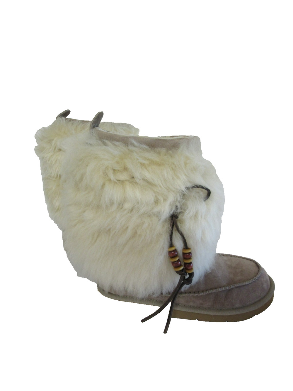 UGG Tasman Lace Sheepskin Fur-Cuff Beige Suede 8 Moccasin Style Slip On Boots